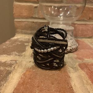 Black and silver beaded wrap bracelet